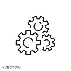 gear icon, gear wheel, engine circle, thin line symbol isolated on white background,  editable stroke eps 10 vector illustration 