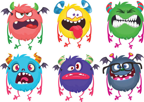 Cute cartoon Monsters. Vector set of cartoon monsters