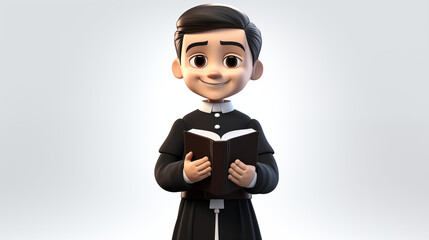 landscape of pastor christ priest in uniform and holy bible with white background cartoon 3d