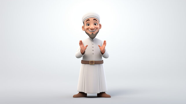 3d cartoon arab muslim islam man in traditional uniform in white background