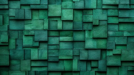 An abstract arrangement of green bricks forming a visually stimulating wall texture, adding a touch of creativity to the architectural element.