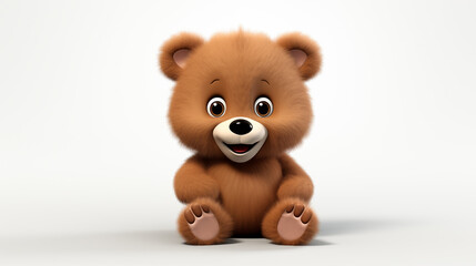 3d cartoon baby brown teddy bear in white background