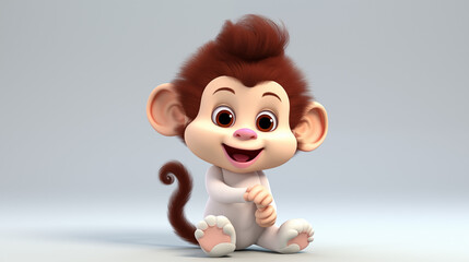 animated cartoon little monkey in baby white suit in white background