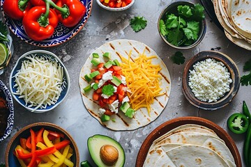 Mexican Quesadilla Ingredients on Talavera Tile


