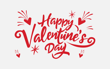 Vector illustration happy Valentine's Day red calligraphy on white background with heart shapes  - obrazy, fototapety, plakaty
