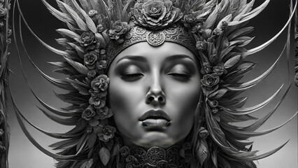 Abstract Black and white image of an ancient woman. Cleopatra Face. Random wallpaper and background