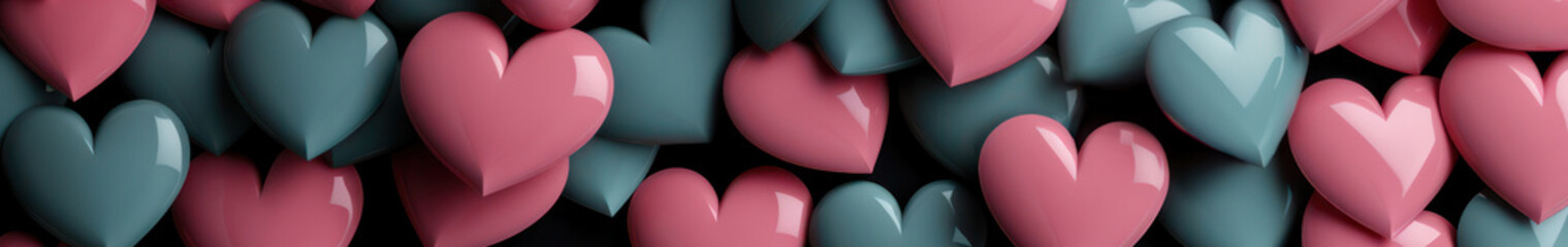Hearts pink on a black background. Valentine'sDay background banner - obrazy, fototapety, plakaty