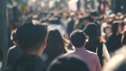 Unfocused blurry crowd of people walking in the street. Slow motion. - Powered by Adobe