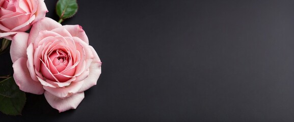 Light Pink Gradient Background, Website Banner, Top View, Pink Rose for Valentine's Day, Copy Space