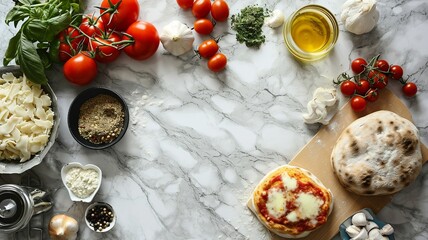 Pizza Napoletana Elements on Classic Marble Countertop


