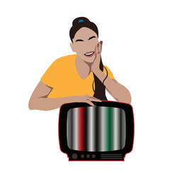 vector illustration portrait of a girl with TV