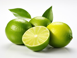 Lime with leaves isolated on white background