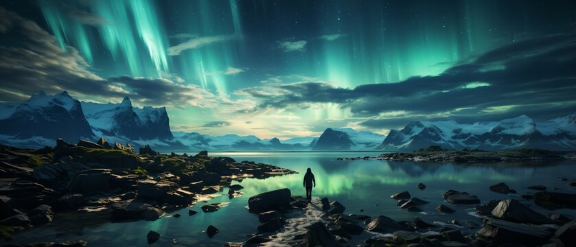 Aurora borealis over the Norwegian fjords