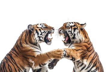 Obraz premium tiger fight with tiger isolated on white background. generative ai