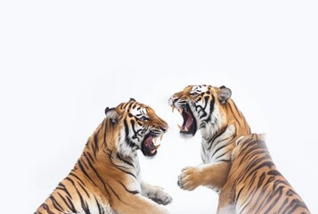 Fototapeta premium tiger fight with tiger isolated on white background. generative ai