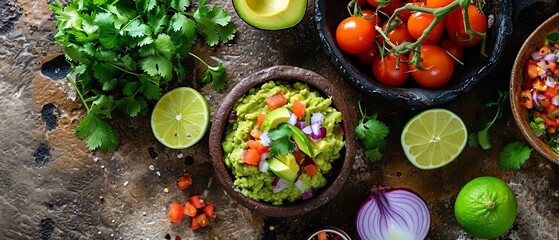 Mexican Guacamole Ingredients on Talavera Pottery

