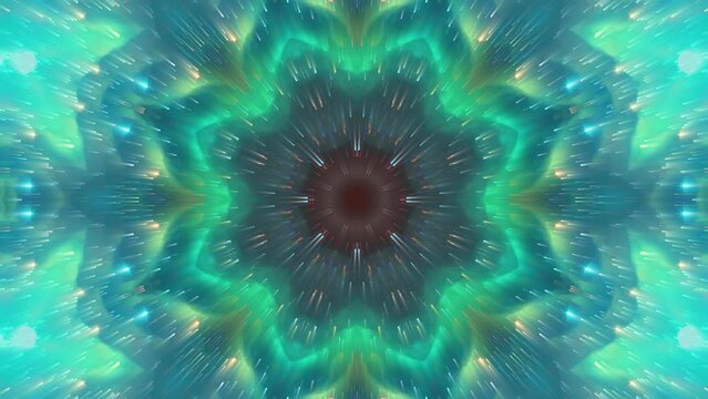 A kaleidoscope video of blue, green, and bright light is a captivating visual spectacle that blends these striking colors in a mesmerizing display.-2 