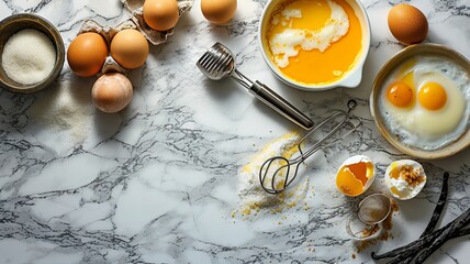 French Patisserie Crème Brûlée Ingredients on Marble

 - obrazy, fototapety, plakaty