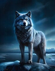 Majestic dark wolf in arctic wilderness - stunning wildlife photo