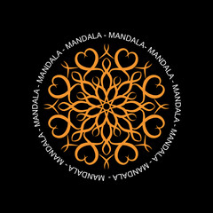 Round mandala on black isolated background for fabric