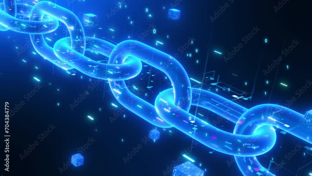Leinwandbilder Blockchain technology concept Transparent decentralized storage system. interconnected chain On a dark blue background. 3D rendering. Digital cyber security encryption