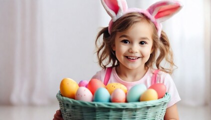 Obraz na płótnie Canvas _Beautiful_Easter_smiling_little_girl_wea