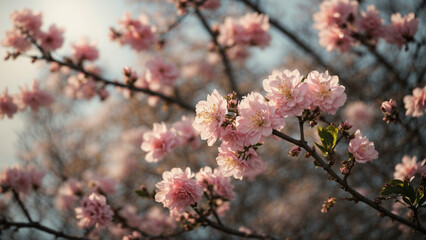 a photo that captures the subtle signs of spring, such as buds on trees, emerging leaves, or a gentle breeze rustling through blossoming branches