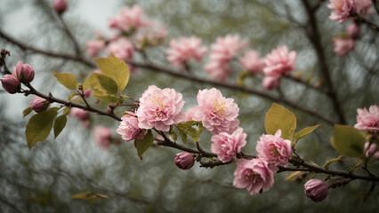 Fototapeta premium a photo that captures the subtle signs of spring, such as buds on trees, emerging leaves, or a gentle breeze rustling through blossoming branches