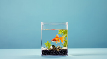 Fish tank aquarium with no water and fish on white background. Empty fishbowl. Nobody
