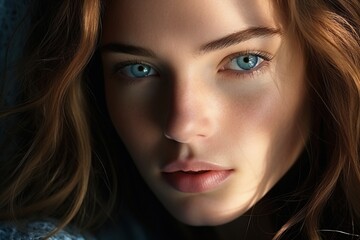 Portrait of a young woman with blue eyes