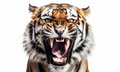 roaring tiger isolated on white background. generative ai
