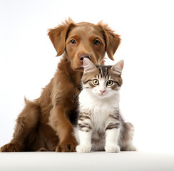 Dog and Cat Posing for Picture, Adorable Canine and Feline Friends Capture a Candid Moment