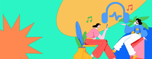 Music characters scene flat vector concept operation illustration
