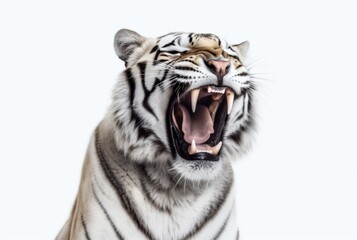 Fototapeta premium roaring tiger isolated on white background. generative ai
