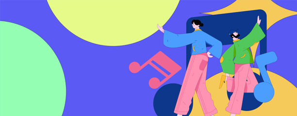 Music characters scene flat vector concept operation illustration
