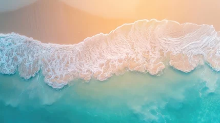 Foto op Canvas Sand beach from above with light blue water wave and sun lights © Ilmi