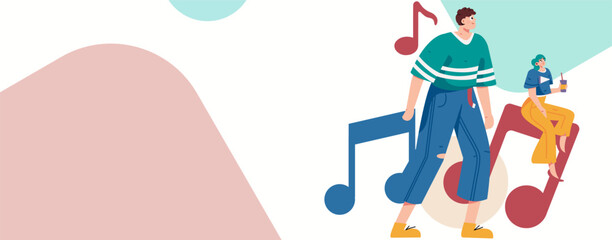 Music characters scene flat vector concept operation illustration
