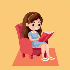 girl reading a book flat vector illustration