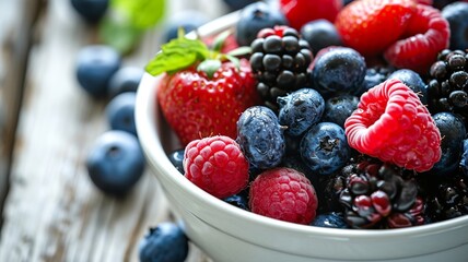 Mixed Berries in Bowl on White Wooden Table

