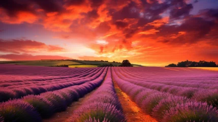 Zelfklevend Fotobehang lavender field at sunset © Farwa
