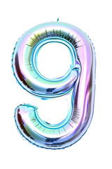 number "9" iridescent mylar helium balloons on transparent background,colorful balloons