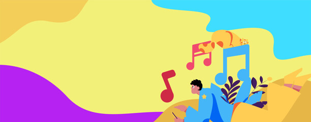 Music characters scene flat vector concept operation illustration

