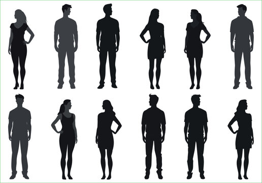 Silhouettes of people,  man & woman standing Silhouettes