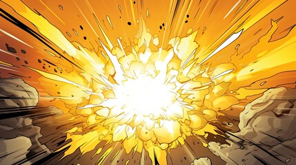 Explosion boom sunburst yellow anime manga graphics cartoon  - obrazy, fototapety, plakaty