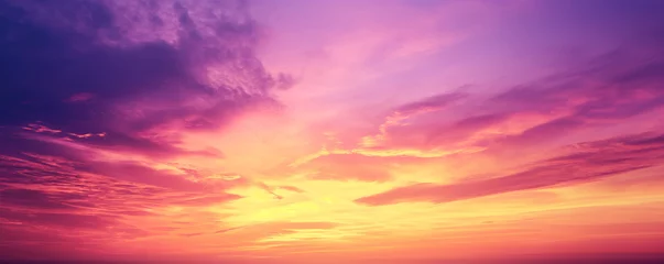 Foto op Canvas Vibrant purple, yellow and orange sky - Fantasy vibrant panoramic sunset sky - Gradient rich colors - ethereal dreamy summer sunset or sunrise sky. Uplifting and peaceful sky. © ana