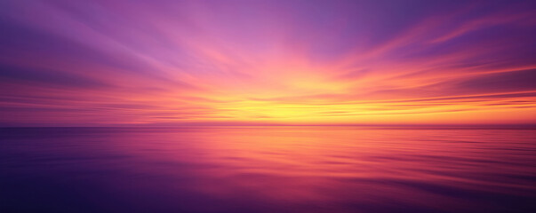 Purple, orange and yellow sky over the sea - Fantasy vibrant panoramic sunset sky - Gradient rich...