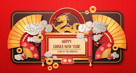 chinese new year of dragon icon zodiac sign for greeting card asian flyer invitation poster horizontal