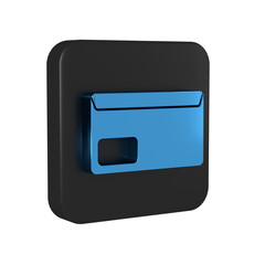 Blue Envelope icon isolated on transparent background. Email message letter symbol. Black square button.