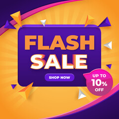 Flash Sale Vector Realistic 3d with discount up to 10%.  Special Offer. Vector illustration. Shop Now. Get discount 10%.