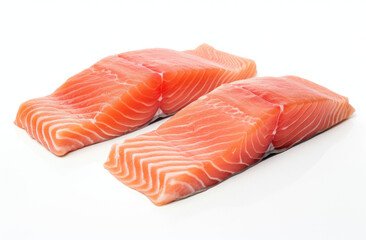 Two Pieces of Salmon on a White Background - Freshly Cooked Seafood